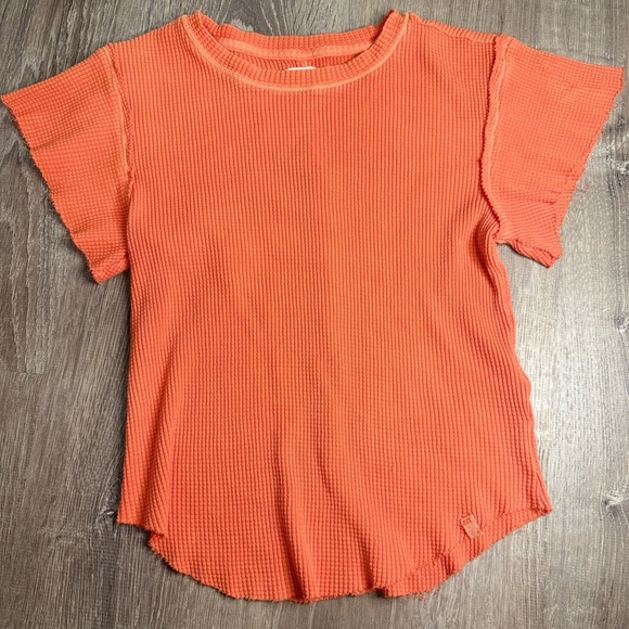 Free People We the Free What's Up Baby Waffle Tee T-Shirt XS Orange - Picture 2 of 9